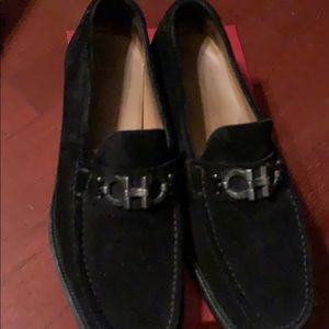 Ferragamo Black buckle suede calf shoes!!Very nice